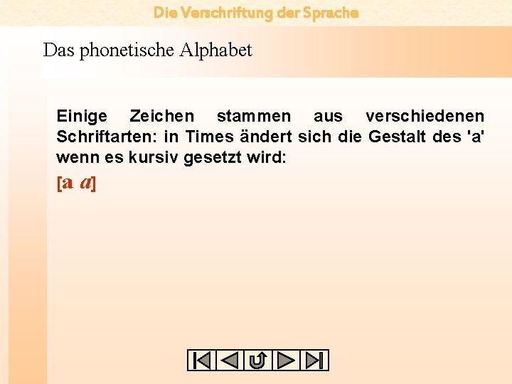 Die Verschriftung der Sprache Das phonetische Alphabet Einige Zeichen stammen aus verschiedenen Schriftarten: in