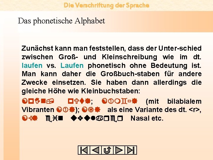 Die Verschriftung der Sprache Das phonetische Alphabet Zunächst kann man feststellen, dass der Unter-schied