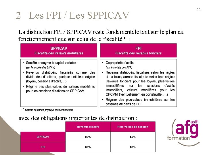 2 Les FPI / Les SPPICAV La distinction FPI / SPPICAV reste fondamentale tant