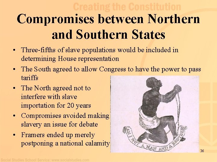 Compromises between Northern and Southern States • Three-fifths of slave populations would be included