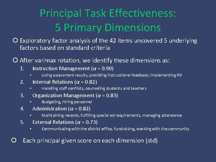 Principal Task Effectiveness: 5 Primary Dimensions Exploratory factor analysis of the 42 items uncovered