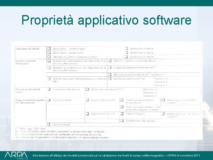 Proprietà applicativo software Introduzione all’utilizzo dei modelli previsionali per la valutazione dei livelli di