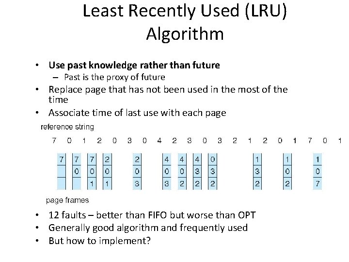 Least Recently Used (LRU) Algorithm • Use past knowledge rather than future – Past