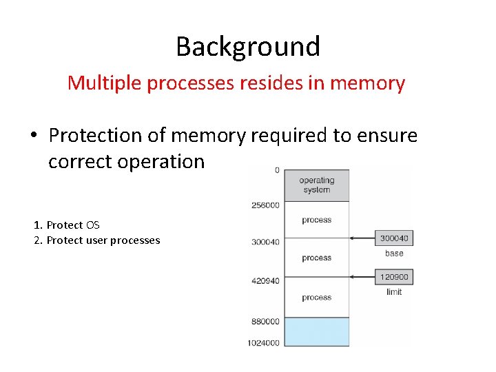 Background Multiple processes resides in memory • Protection of memory required to ensure correct