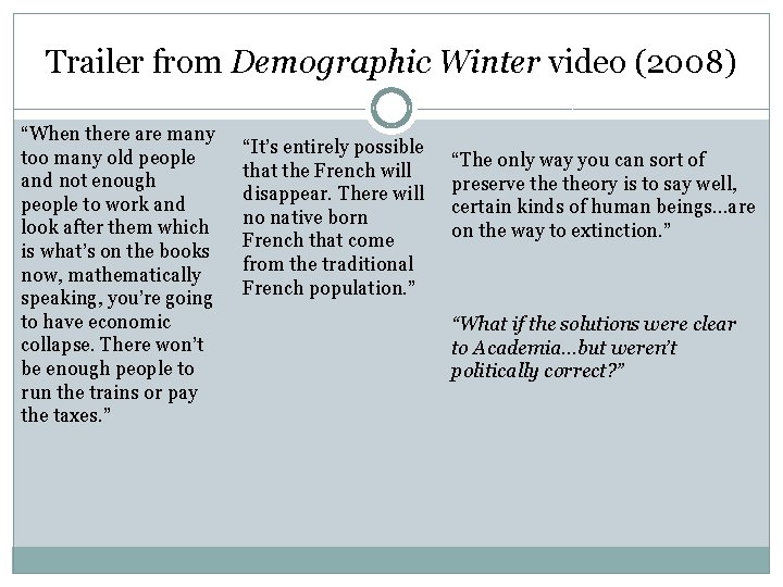 Trailer from Demographic Winter video (2008) “When there are many too many old people