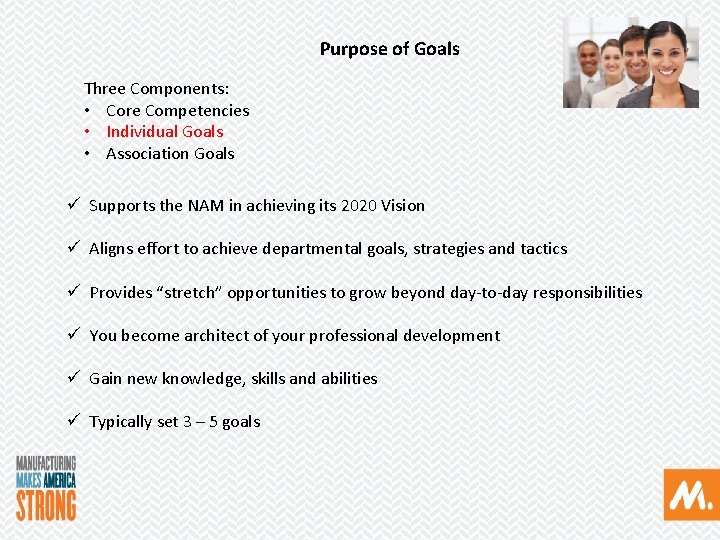 Core Goals NAM Employee Goal Setting Training NAM Employee Goal