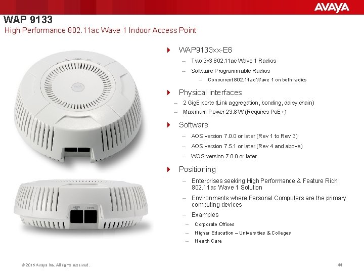 WAP 9133 High Performance 802. 11 ac Wave 1 Indoor Access Point 4 WAP WAP 9133 High Performance 802. 11 ac Wave 1 Indoor Access Point 4 WAP