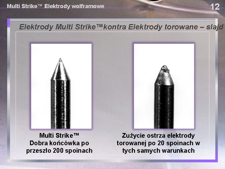 12 Multi Strike™ Elektrody wolframowe Elektrody Multi Strike™kontra Elektrody torowane – slajd Multi Strike™