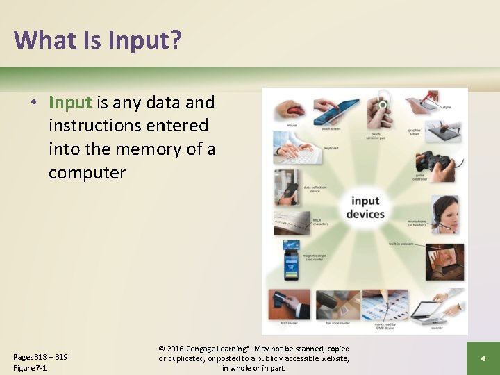 What Is Input? • Input is any data and instructions entered into the memory