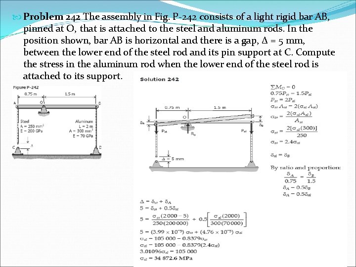  Problem 242 The assembly in Fig. P-242 consists of a light rigid bar