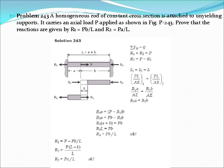 Problem 243 A homogeneous rod of constant cross section is attached to unyielding