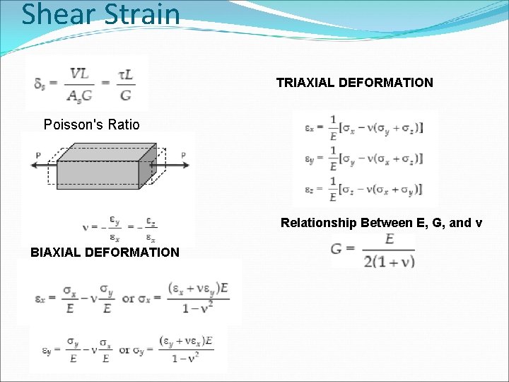 Shear Strain TRIAXIAL DEFORMATION Poisson's Ratio Relationship Between E, G, and ν BIAXIAL DEFORMATION