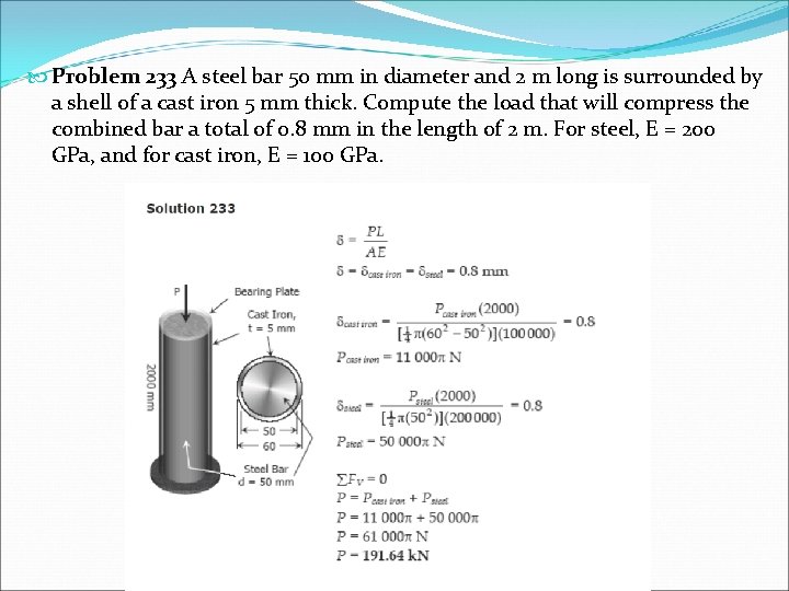  Problem 233 A steel bar 50 mm in diameter and 2 m long