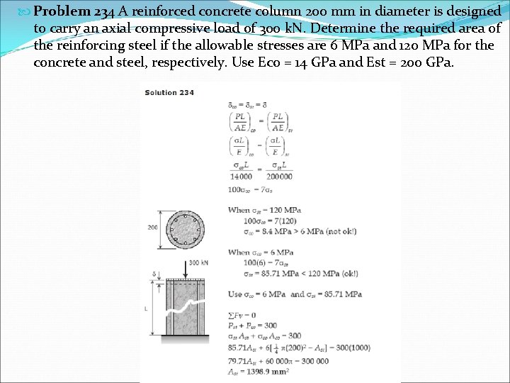  Problem 234 A reinforced concrete column 200 mm in diameter is designed to