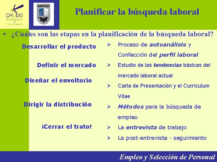 Planificar la búsqueda laboral • ¿Cuáles son las etapas en la planificación de la