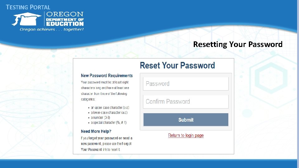 TESTING PORTAL Resetting Your Password 