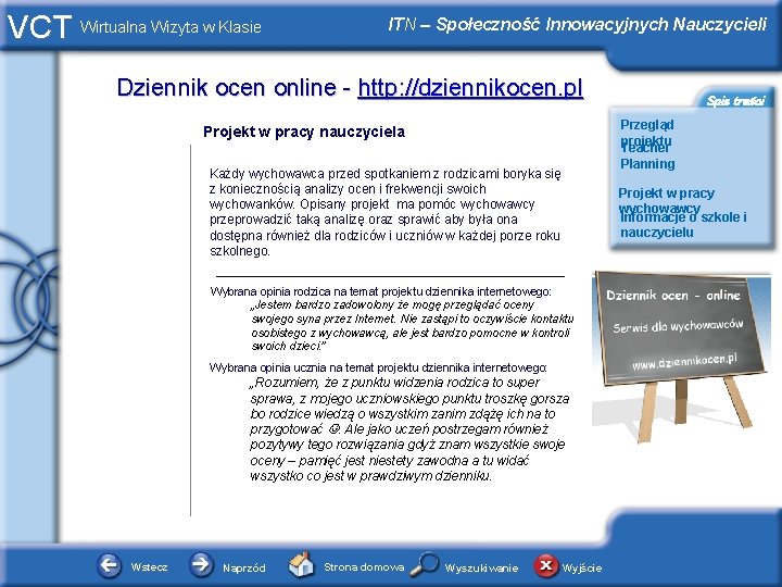 VCT Wirtualna Wizyta w Klasie ITN – Społeczność Innowacyjnych Nauczycieli Dziennik ocen online -