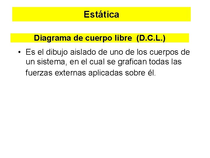 Estática Diagrama de cuerpo libre (D. C. L. ) • Es el dibujo aislado