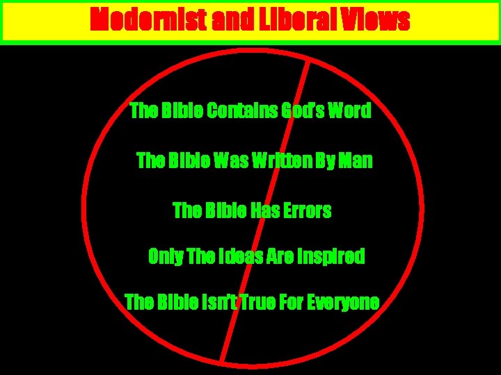 Modernist and Liberal Views The Bible Contains God’s Word The Bible Was Written By