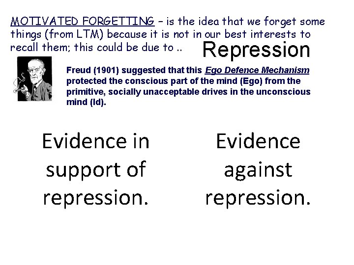 MOTIVATED FORGETTING – is the idea that we forget some things (from LTM) because