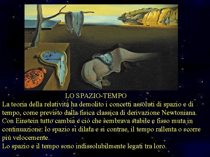 LO SPAZIO-TEMPO La teoria della relatività ha demolito i concetti assoluti di spazio e