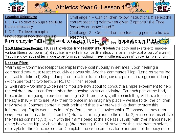 Athletics Year 6 - Lesson 1 Learning Objectives: Challenge 1 – Can children follow