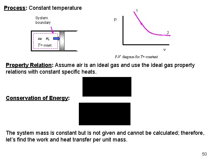 Process: Constant temperature System boundary 1 P 2 Air Wb T = const. V