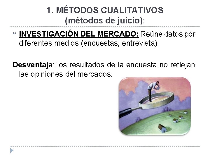 1. MÉTODOS CUALITATIVOS (métodos de juicio): INVESTIGACIÓN DEL MERCADO: Reúne datos por diferentes medios