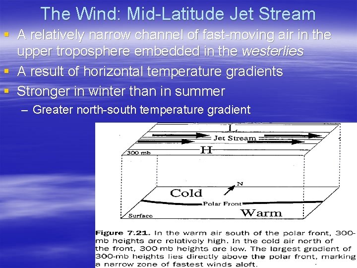 The Wind: Mid-Latitude Jet Stream § A relatively narrow channel of fast-moving air in