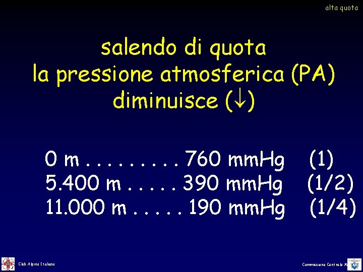 alta quota salendo di quota la pressione atmosferica (PA) diminuisce ( ) 0 m. alta quota salendo di quota la pressione atmosferica (PA) diminuisce ( ) 0 m.