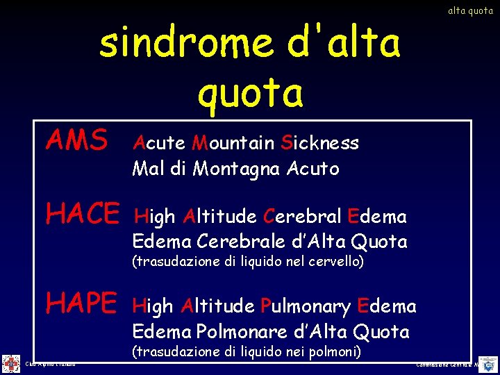 sindrome d'alta quota AMS Acute Mountain Sickness Mal di Montagna Acuto HACE High Altitude sindrome d'alta quota AMS Acute Mountain Sickness Mal di Montagna Acuto HACE High Altitude
