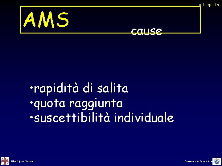 AMS alta quota cause • rapidità di salita • quota raggiunta • suscettibilità individuale AMS alta quota cause • rapidità di salita • quota raggiunta • suscettibilità individuale