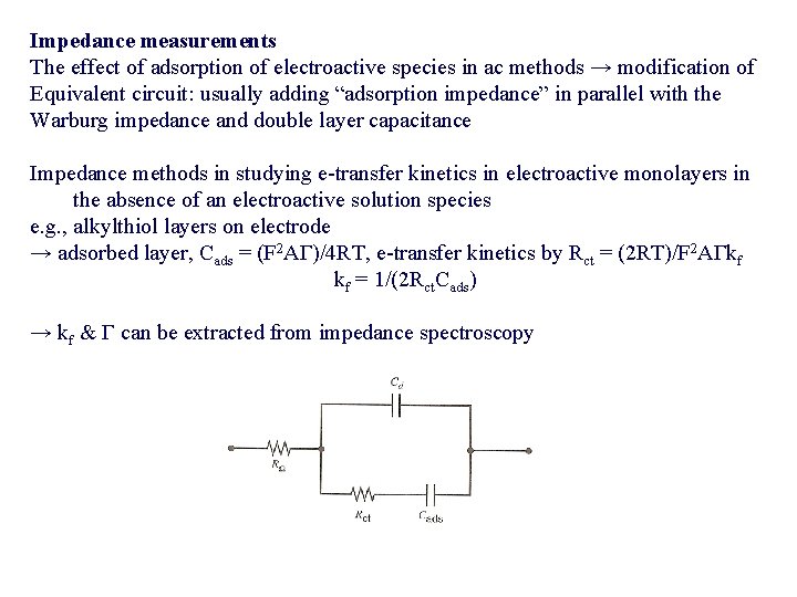 Impedance measurements The effect of adsorption of electroactive species in ac methods → modification
