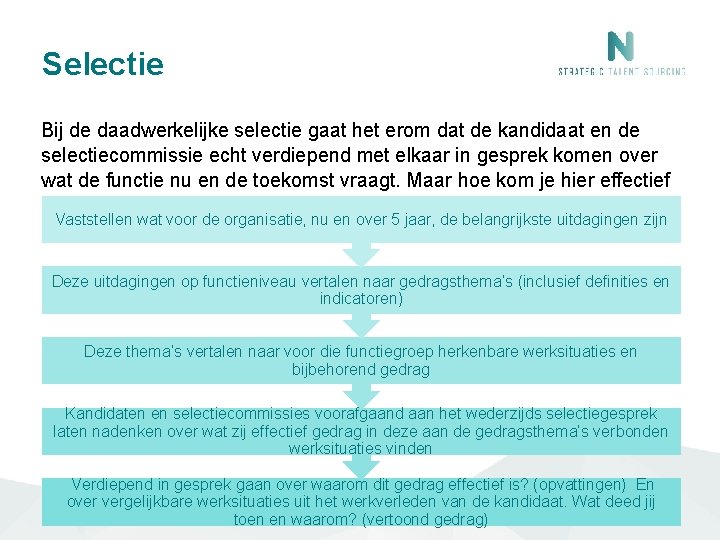 Selectie Bij de daadwerkelijke selectie gaat het erom dat de kandidaat en de selectiecommissie Selectie Bij de daadwerkelijke selectie gaat het erom dat de kandidaat en de selectiecommissie