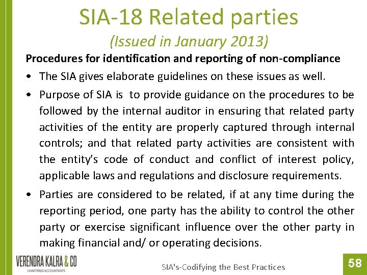 SIA-18 Related parties (Issued in January 2013) Procedures for identification and reporting of non-compliance