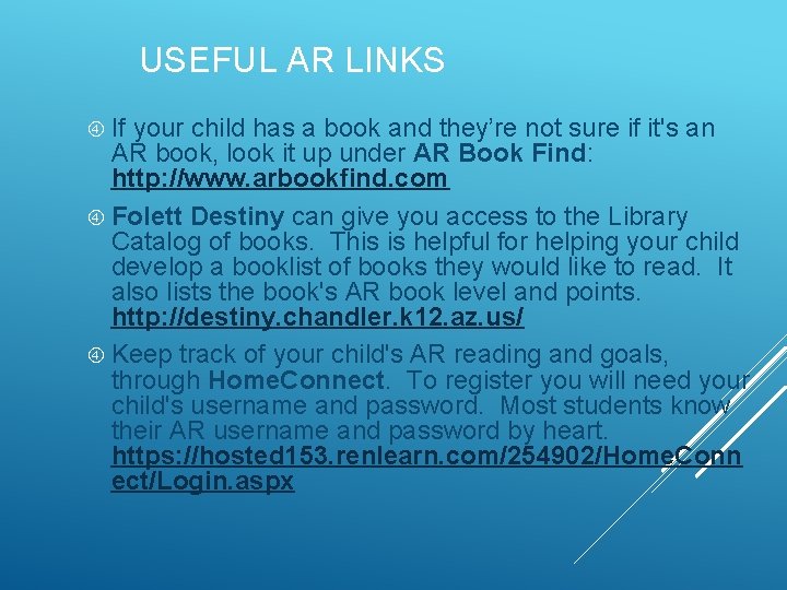 USEFUL AR LINKS If your child has a book and they’re not sure if