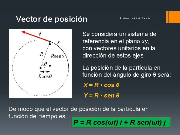 Vector de posición Profesor José Luis Gajardo Se considera un sistema de referencia en
