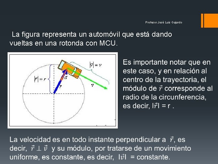 Profesor José Luis Gajardo La figura representa un automóvil que está dando vueltas en