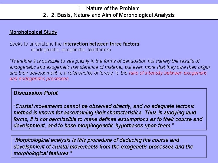 1. 1. Nature of of the Problem/ Problem 2. 2. Basis, Nature and Aim