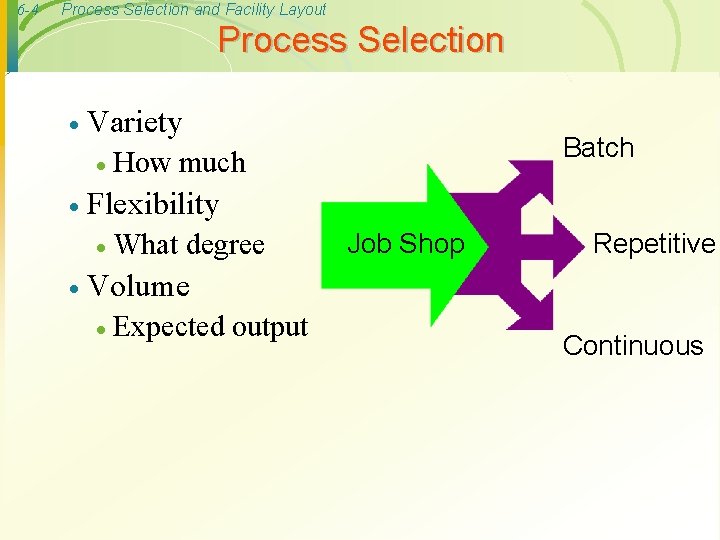 6 -4 Process Selection and Facility Layout Process Selection · Variety · · Flexibility