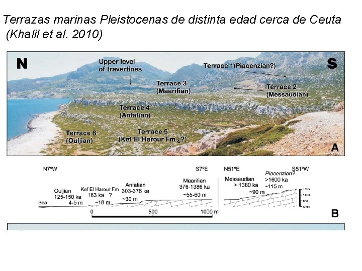 Terrazas marinas Pleistocenas de distinta edad cerca de Ceuta (Khalil et al. 2010) 