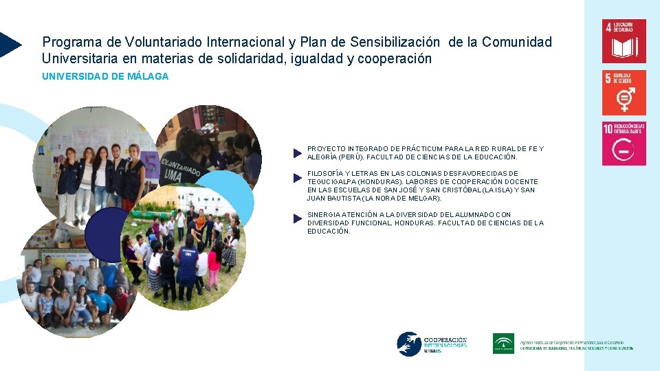 Programa de Voluntariado Internacional y Plan de Sensibilización de la Comunidad Universitaria en materias
