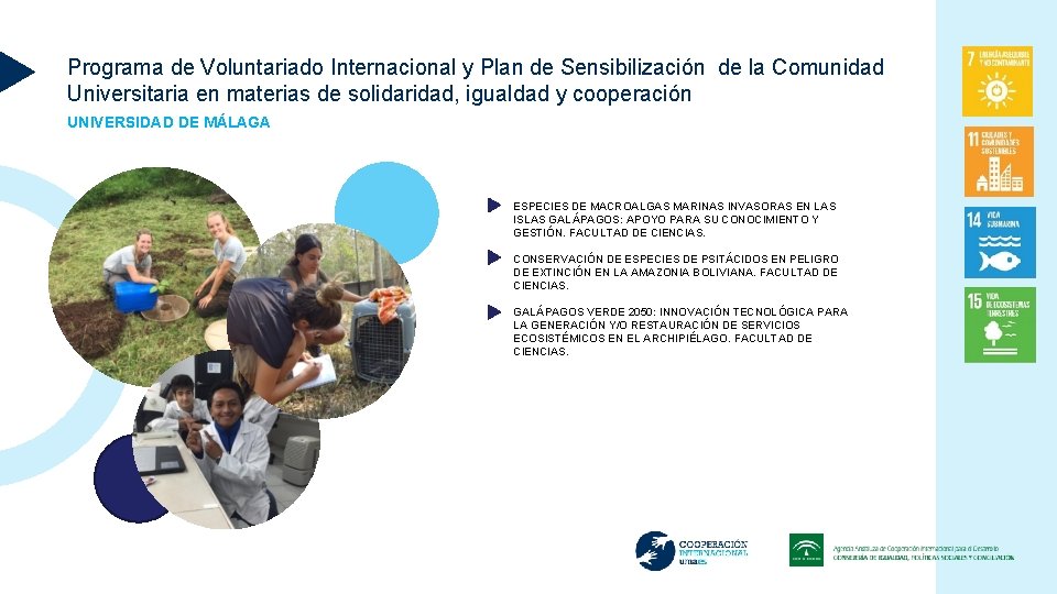 Programa de Voluntariado Internacional y Plan de Sensibilización de la Comunidad Universitaria en materias