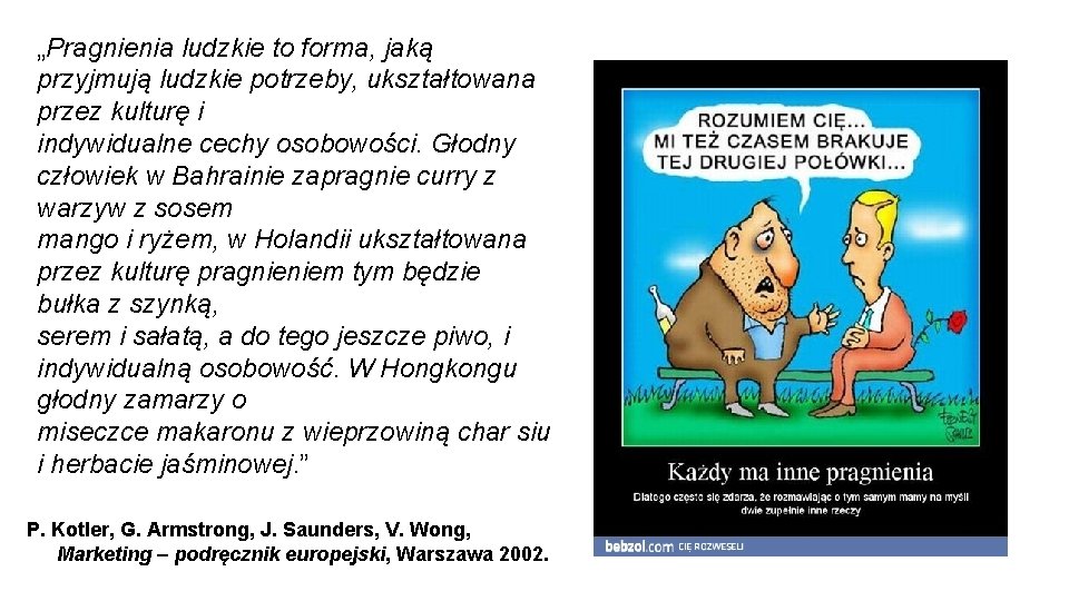 „Pragnienia ludzkie to forma, jaką przyjmują ludzkie potrzeby, ukształtowana przez kulturę i indywidualne cechy