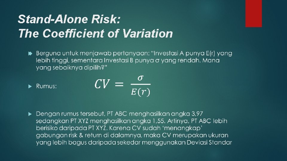 Stand-Alone Risk: The Coefficient of Variation 