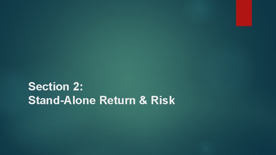 Section 2: Stand-Alone Return & Risk 