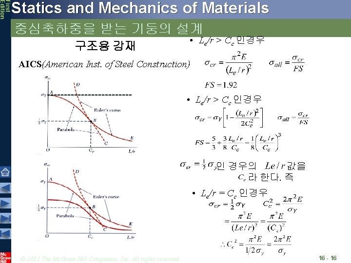 First Edition Statics and Mechanics of Materials 중심축하중을 받는 기둥의 설계 구조용 강재 •