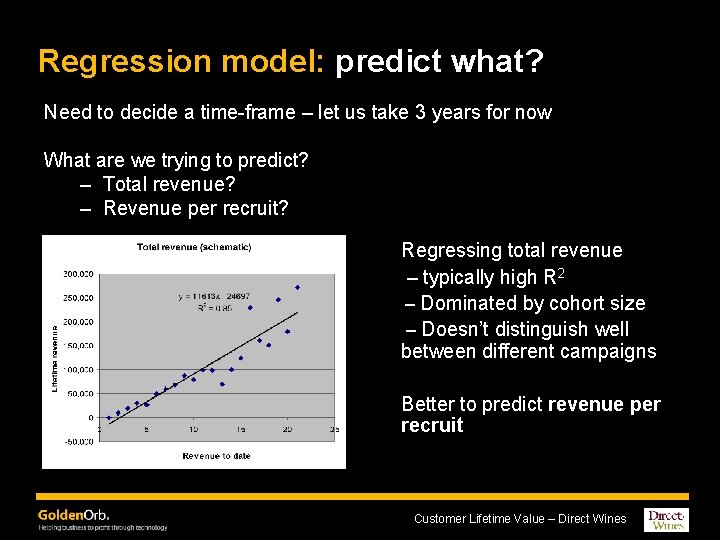 Regression model: predict what? Need to decide a time-frame – let us take 3