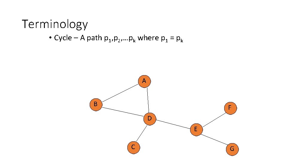 Terminology • Cycle – A path p 1, p 2, …pk where p 1