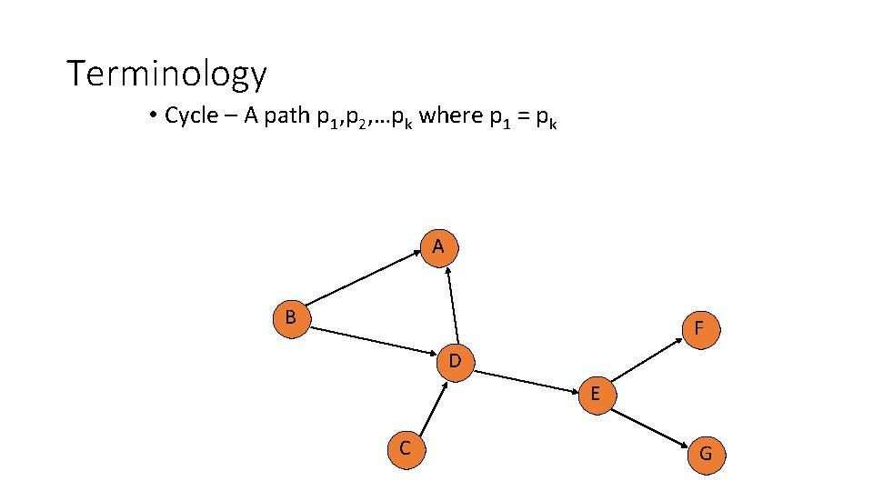 Terminology • Cycle – A path p 1, p 2, …pk where p 1